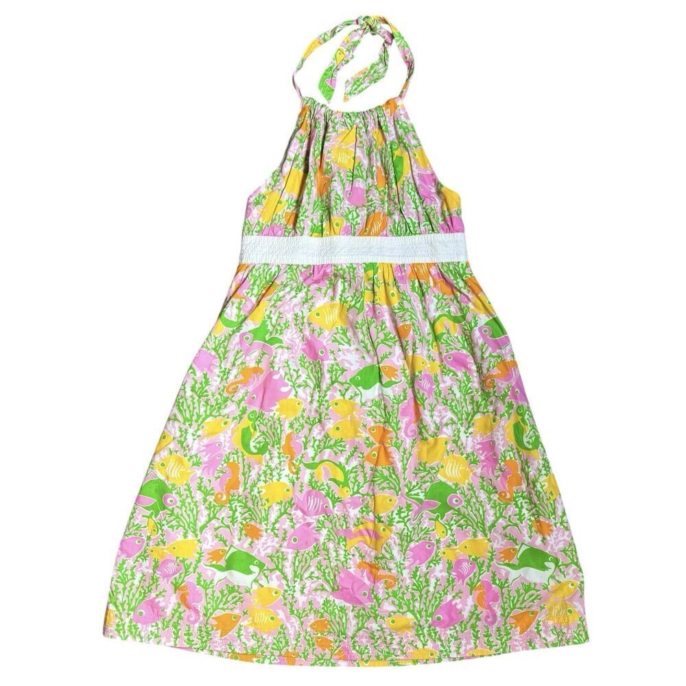 Lilly Pulitzer Halter Dress Girls Size 8 Fish Sea Pink Green Yellow Resort Beach